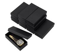 PH PandaHall 10pcs Paper Watch Storage Box,5.2"x2.3"x1.3" Black Cardboard Single Watch Gift Box with Sponge Striped Textured Watch Display Holder for Watch Bracelet Jewelry Display Packing
