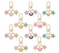 PH PandaHall 10pcs Starfish Shell Keychain, 5 Colors Ocean Flower Enamel Keychains Cute Beach Marine Key Chain Accessories for Purse Wallet Backpack Decoration, Birthday Gift, Women, Gold