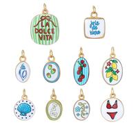 PH PandaHall 10pcs Vintage Enamel Charms Shell Bikini Coastal Charm Pendants Flower Lemon Fruit Pendants Gold Plated Stainless Steel Charm with Jump Ring for Jewellery Making Bracelet Necklace