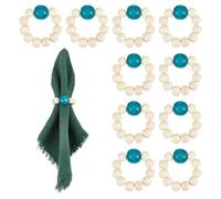 PH PandaHall 10PCS Wood Beaded Napkin Rings Round Bead Serviette Holders 3cm Dia Blue White Napkin Holder Ring Elastic Stretchable Napkins Ring for Wedding Holiday Party Table Decoration