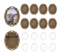 PH PandaHall 10Sets Cabochon Brooch Oval Blank Bezel Tray with Glass Cabochons 51x40mm Large Vintage Brooch Pins Cabochon Antique Bronze Frame Photo Pins Base for Wedding Christmas Jewelry Making