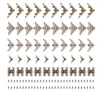 PH PandaHall 10sets Vintage H-Shape Hinge with 40pcs Corner Protectors Jewellery Box Hinges Decorative Metal Edge Covers Antique Bronze Wooden Box Hardware Kit for DIY Jewellery Boxes Cabinet Toolbox