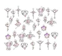 PH PandaHall 11 Styles Love Charms Heart Charm Gothic Cross Pendants, 33pcs Pink Rhinestone Dangle Pendant Flower Moon Charms for Mother's Day DIY Jewellery Necklaces Earring Crafts
