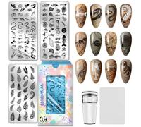 PH PandaHall 111 Patterns Dinosaur Fossils Nail Stamping Plates 3pcs Snake Fish Fossil Nail Stamper Marine Fossils Nails Image Plates Leaf Plant Nails Art Stencils for Women Manicures Salon Design