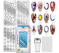 PH PandaHall 111 Patterns Gemstone Pendant Nail Stamping Plate 3pcs Necklace Nail Art Templates Twisted Knot Nails Art Stencils Nails Image Plate for Women Manicures Salon Print Design Supplies