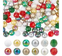 PH PandaHall 112pcs Christmas Chunk Beads 16mm Focal Pen Bead 12 Colors Large Bubblegum Beads Craft Rhinestone Bead for Xmas Jewellery Making Necklace Bracelet Earring Keychain Decoration