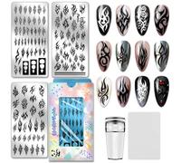 PH PandaHall 113 Patterns Gothic Line Nail Stamping Plates Punk Style Thorns Nails Art Stencils Tribal Flames Nail Art Templates Swirl Pattern Nail Image Plates for Women Manicures Salon Design, 3pcs