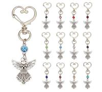 PH PandaHall 12 Colors Angel Keychain with Birthstone Guardian Angel Keyring Memorial Key Chain Silver Bag Charms Wedding Favors Key Ring for Women Backpack Baptism Prayer Blessing Birthday Gift
