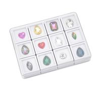 PH PandaHall 12 Gemstone Boxes with Case, 1x1 inch Square Gem Holder Display Box Storage Box Diamond Display Case Gems Organizer with Foam for Collectibles Rhinestone Crystal Stone, White