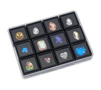 PH PandaHall 12 Gemstone Boxes with Case, 1x1 inch Square Gem Holder Plastic Display Box Storage Box Diamond Display Case Gems Organizer with Foam for Collectibles Rhinestone Crystal Stone, Black