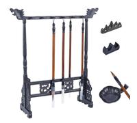 PH PandaHall 12-Pin Wenge Brush Holder, Chinese Japanese Calligrapghy Brush Hanger Carving Calligraphy Sumi Brush Holder with 5pcs Brushes and 2pcs Ink Tray Containers