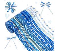 PH PandaHall 12 Rolls 55m Happy Hanukkah Ribbons, 10mm Wide Royal Blue White Grosgrain Ribbon Star of David Ribbon Menorah Dreidel Ribbons for Bows Wreath Gift Wrapping Crafts Decorative