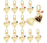 PH PandaHall 12 sets 18k Gold Plated Heart Locket Charms Gold Heart Pendants Memorial Charms Photo Locket Keychain Bag Charm with Birth Stones for Birthday Anniversary, Pendant: 1.2 Inch