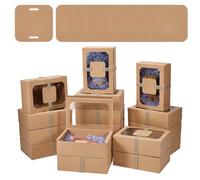 PH PandaHall 12 Sets Brown Gift Box Cookie Dessert Boxes with Window Bakery Packing Box Foldable Packaging Paper Boxes with Jute Rope for Christmas Party Favor Gift Giving Treat, 22x15x7cm