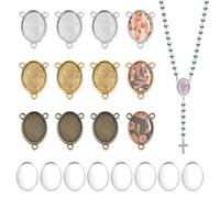 PH PandaHall 12 Sets Centerpiece Trays with Cabochons, 3 Colors Oval Bezel Pendant Trays 18x25mm Base Settings 3 Loops Base Connector Charms for DIY Necklaces Jewelry Crafts Making Easter Decor