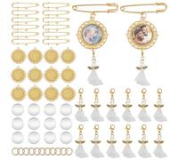 PH PandaHall 12 Sets DIY Wedding Bouquet Photo Charm Brooch Kit with Glass Cabochons Memorial Keepsake Pin for Bride Groom Parents Sublimation Boutonniere Supplies Golden Pendants Angel Charms