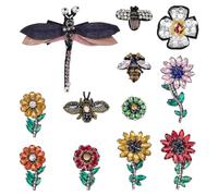 PH PandaHall 12 Styles Flower Embroidery Patch Bees Dragonfly Sew on Patches Beaded Rhinestone Applique Patch Sunflower Insects Cloth Patch for Sewing Clothing Hat Shoes Backpacks Jeans Dress Decor