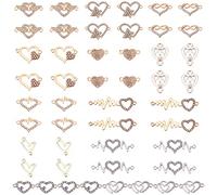 PH PandaHall 12 Styles Heart Charms, 48pcs Rhinestone Connectors Charm Sweet Love Pendants Heart Shape Charms for Wedding Earrings Bracelets Necklaces Jewellery DIY Craft Making Valentine's Day