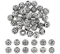 PH PandaHall 12 Styles Hollow Out Spacer Beads 72PCS Round Filigree Metal Spacer Beads 10mm Antique Silver Ball Spacers Large Hole Tibetan Spacers for Bracelet Necklace Earring Jewellery Making