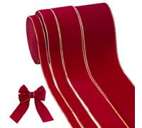 PH PandaHall 12 Yards 4 Sizes Velvet Ribbons, 3/8 inch~1-1/2 inch Red Christmas Ribbon Vintage Wrapping Ribbon with Gold Edge for Bow Gift Wrapping Christmas Bridal Bouquets DIY Crafts Wedding Decor