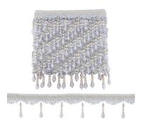 PH PandaHall 12 Yards Beaded Fringe Trim, 3-3/4 inch Hanging Tassel Trim Silver Sewing Trim Fringe Crystal Beaded Trim Lace Ribbon for Curtain Tablecloth Home Decor Dress Clothes DIY Crafting
