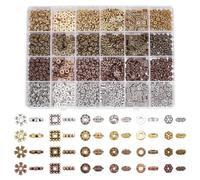 PH PandaHall 1200pcs 6 Styles Spacer Beads, 4 Colors Tibetan Flower Bicone Rondelle Beads Antique Alloy Spacers Beads Square Loose Beads for Bracelet Necklace Earring Jewellery Making