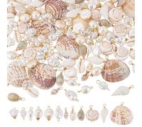 PH PandaHall 120pcs 12 Styles Seashell Charms Cowrie Shell Necklace Pendants Copper Jewellery Crafts Beachy Charms for Summer Crafts Necklace Earrings DIY Jewellery Making Beach Party Decorations