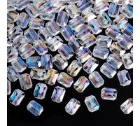 PH PandaHall 120pcs 14x10mm Faceted Glass Beads, AB Colours Crystal Beads Clear Flat Bead Large Glass Bead Rectangle Craft Spacers for Jewellery Bracelet Necklace Earring Making Crafting