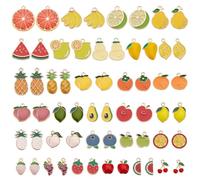 PH PandaHall 120pcs 30 Styles Fruit Enamel Charms, Golden Enamel Charm Cute Fruit Pendant Banana Peach Strawberry Charms for Jewelry Making DIY Necklace Bracelet Earrings Crafting, 15~26mm