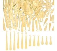 PH PandaHall 120pcs 4 Size Bar Pendants Golden Brass Charm Long Water Drop Pendant Blank Stamping Tag for Necklace Bracelet Earring Jewelry Making 15~38mm
