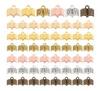 PH PandaHall 120pcs 6 Colors Book Charms Open Book Pendants Tibetan Style Metal Book Charms Knowlege Charm for Necklaces Jewellery Making Bookmark Gift for Readers 11x12mm