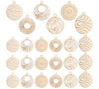 PH PandaHall 120pcs 6 Styles Brass Filigree Pendants Filigree Connectors Charms, Flat Round Gold Charms Bulk Metal Pendants Hollow Metal Charm for DIY Bracelet Earring Necklace Jewelry Making