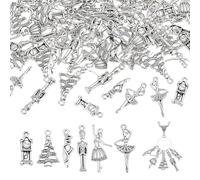 PH PandaHall 120pcs 6 Styles Nutcracker Ballet Charms Ballerina Ballet Dancer Charms Antique Silver Pendants Tibetan Style Clock Soldier Pendants for Jewellery Making Ballerina Gifts Necklace Bracelet