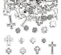 PH PandaHall 120pcs 8 Styles Cross Spacer Beads Easter Crucifix Beads Antique Silver Metal Spacers Platinum Cross Bead for DIY Craft Jewellery Making Rosary Bracelets Necklaces