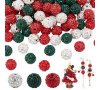 PH PandaHall 120pcs Christmas Beads 10mm Rhinestone Crystal Beads 3 Colors Pave Disco Ball Bead Polymer Clay Craft Bead for Xmas Party Decoration Jewellery Making DIY Craft