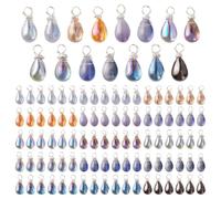 PH PandaHall 120pcs Crystal Dangle Charms 15 Colors Teardrop Charms, 14mm Transparent Glass Crystal Dangle Pendants Silver Wire Wrapped for Necklace Earring Bracelet Jewelry Making Crafts
