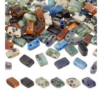 PH PandaHall 120pcs Half Tila Gemstone Beads - 6 Styles, 2-Hole Flat Spacer Beads, Rectangle Loose Beads, Charms & Multi-Strand Linking Connectors for Bracelets & Necklace Jewelry Making