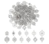 PH PandaHall 120pcs Tibetan Pendent 12 Style Antique Filigree Pendants Alloy Connector Teardrop Heart Lotus Shaped Linking Decoration Pendants for Headwear Hairpin Necklace Jewelery Making