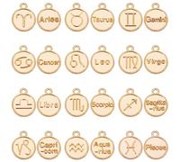 PH PandaHall 120pcs Zodiac Sign Charms, Constellation Charms Flat Round Zodiac Pendant Astrology Horoscope Pendants for DIY Bracelet Necklace Craft Gifts Making