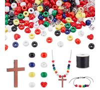 PH PandaHall 1210pcs Plan of Salvation Bracelet Making Kit, Pony Beads 7 Colors Acrylic Beads Heart Beads with Cross Wood Charms Waxed Cord for Necklace Making, Easter Bible Church Teaching Kits