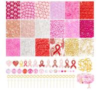 PH PandaHall 1222pcs Breast Cancer Awareness Beads Charms for Jewellery Making, Pink Cancer Ribbon Enamel Charms Pink Loose Beads for Women Bracelet Necklace Earrings DIY Crafts Accessories