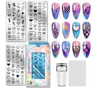 PH PandaHall 125 Patterns Punk Style Nail Stamping Plate 3pcs Heart Bows Nail Art Templates Lightning Star Nails Art Stencils Butterfly Nails Image Plate for Women Manicures Salon Print Design