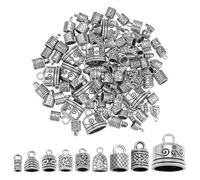 PH PandaHall 125PCS 9 Styles Cord Ends Caps Tibetan Style Metal Bead Loop Clasp Tube Barrel Glue-in End Tip Tassel Clasp Terminator for Kumihimo DIY Jewellery Making Leather Bracelets Necklace Earring