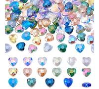 PH PandaHall 128pcs 16 Colours Faceted Glass Beads Glittery Heart Beads Rainbow Plated Clear Craft Bead Glass Spacers for Bracelet Necklace Jewellery Making Hanging Decorations, 10x10x4.5mm