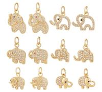 PH PandaHall 12pcs 18K Gold Elephant Charms, 6 Style Golden Elephant Lucky Pendants Elephant Pendant Brass Animal Dangle Charms Rhinestone Charms for Earring Keychain Bracelets Jewellery Craft Making