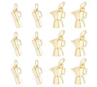 PH PandaHall 12PCS 18K Gold Plated Coffee Pot Charms 2 Styles Coffee Maker Pendants 3D Moka Pot Dangle Charm Stovetop Espresso Maker for Women Necklace Craft Jewellery Making Keychain