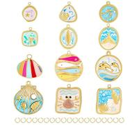 PH PandaHall 12Pcs 18K Gold Plated Enamel Pendants Summer Ocean Charm Sea Theme Mermaid Charms Lucky Carp Fish Shell Charm for Jewelry Earring Bracelet Necklaces Making