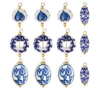 PH PandaHall 12pcs 4 Styles Ceramic Blue Flower Charms, Floral Porcelain Pendants with Loop Vintage Porcelain Beads Charm for DIY Crafts Projects Necklace Bracelet Earring Jewellery Making