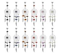 PH PandaHall 12pcs 6 Colors Dream Catcher Charms Antique Silver & Gemstone Chip Bohemian Style Charms with Feather Pendants for Jewelry Making Keychain Bag Decor