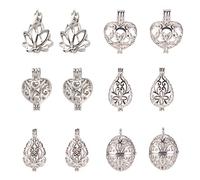 PH PandaHall 12pcs 6 Shapes Hollow Cage Charm, Brass Platinum Hollow Brass Bead Cages Pendant Aromatherapy Essential Oil Diffuser Locket Cage Charms for DIY Bracelet Necklace Earrings Jewellery Making